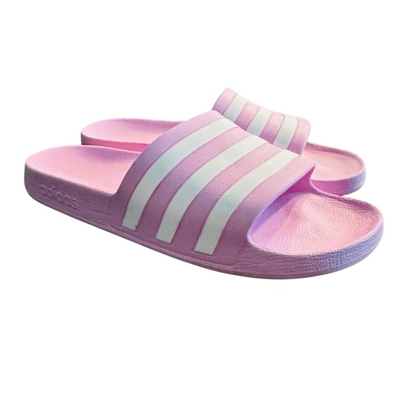 Adidas Adilette Aqua Slides Women’s Size 11 Pink White Stripes Comfort Sandals - Picture 1 of 9